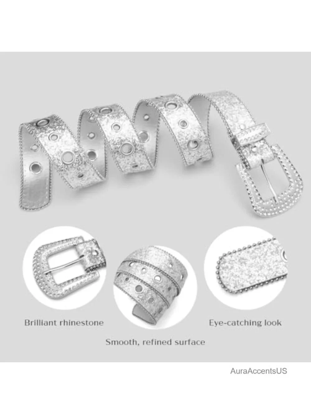 Rhinestone Sequin Buckle Statement Belt for Women Y2K Bling